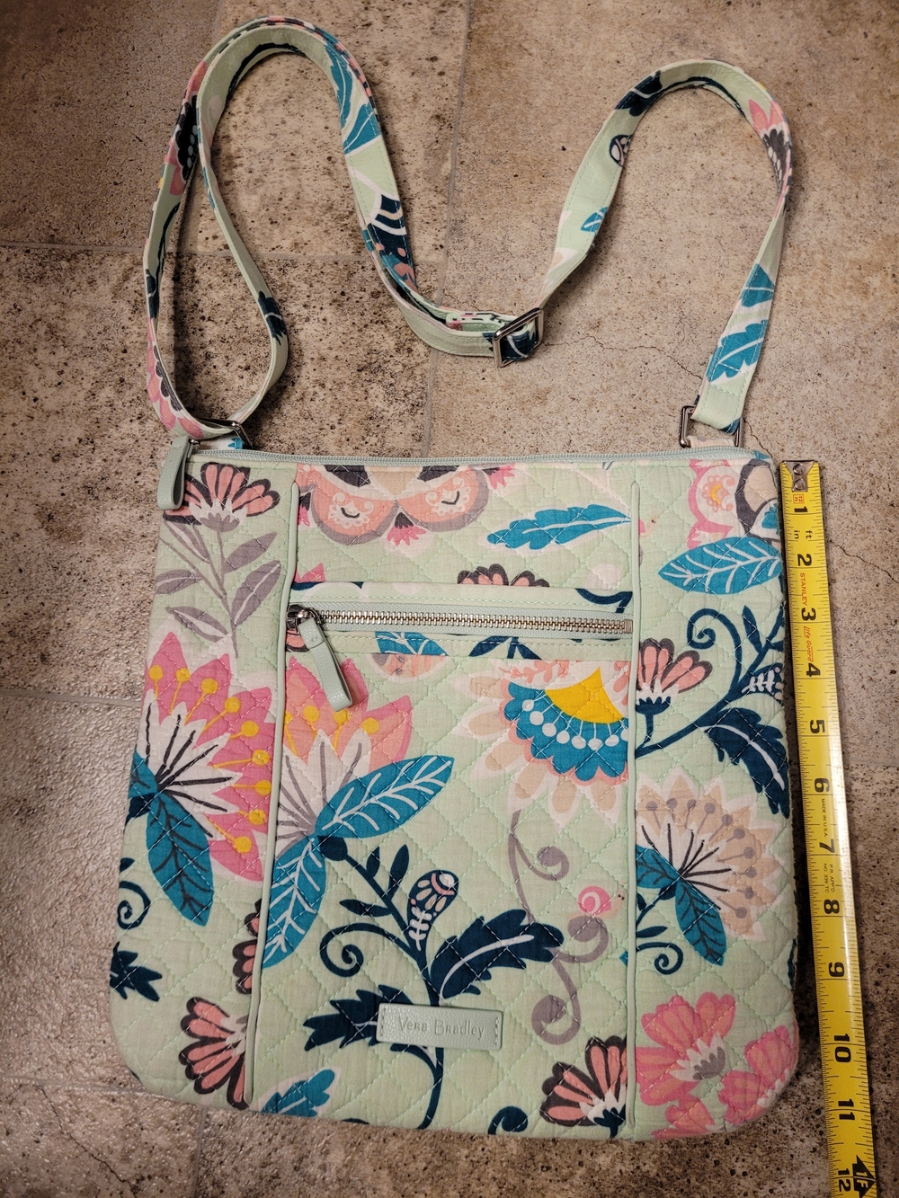 Vera Bradley Iconic Hipster Mint Flowers Quilted Crossbody Bag